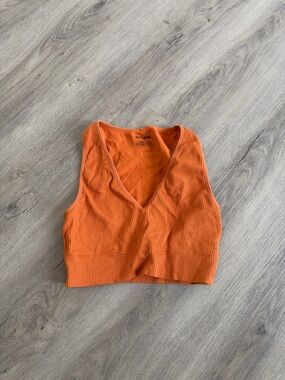 Garage Orange Ribbed V-Neck Crop Tank Top